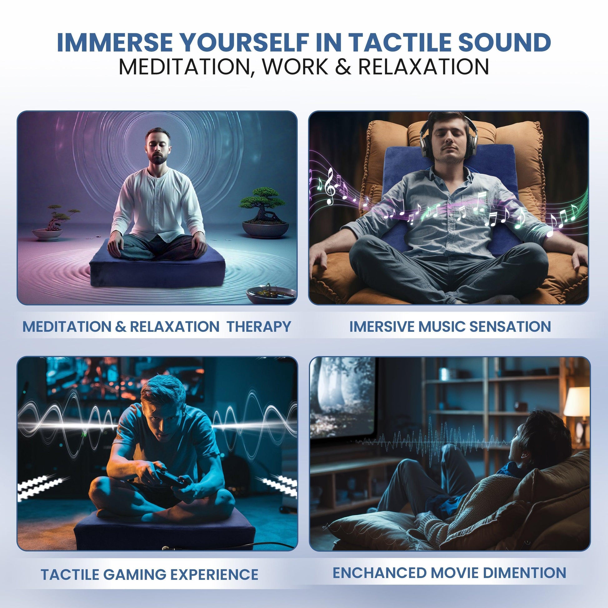 Experience the Revolutionary Power of Vibroacoustic Therapy Transform your meditation and relaxation practice with our Vibroacoustic Therapy Meditation Cushion Bundle – a complete sound healing system designed to elevate your wellness journey through the