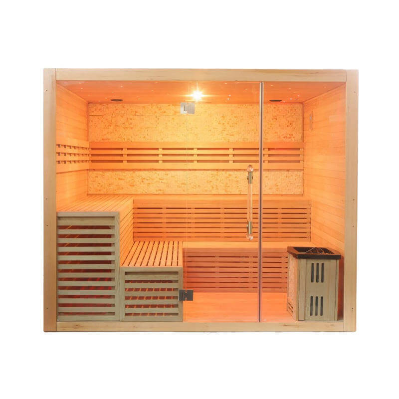 Product Description 01.Introduction The traditional steam sauna is the perfect way to relax and rejuvenate in the comfort of your own home. The included Harvia heater produces up to 195°F, while the barrel and spoon allow you to add water to the heater st