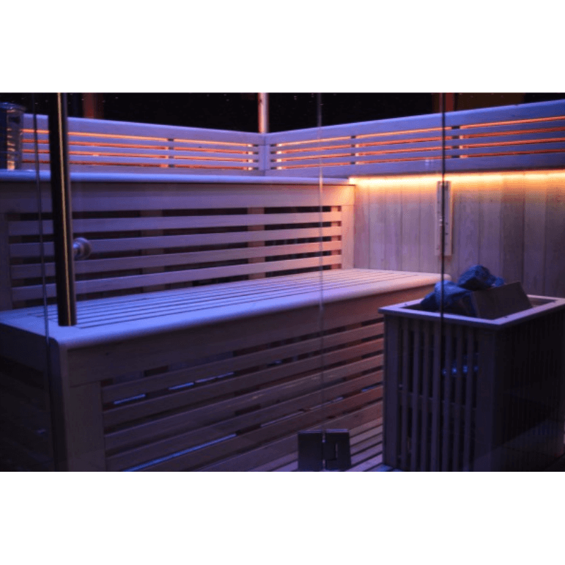 01.Introduction The traditional steam sauna is the perfect way to relax and rejuvenate in the comfort of your own home. The included Harvia heater produces up to 195°F, while the barrel and spoon allow you to add water to the heater stone to achieve your