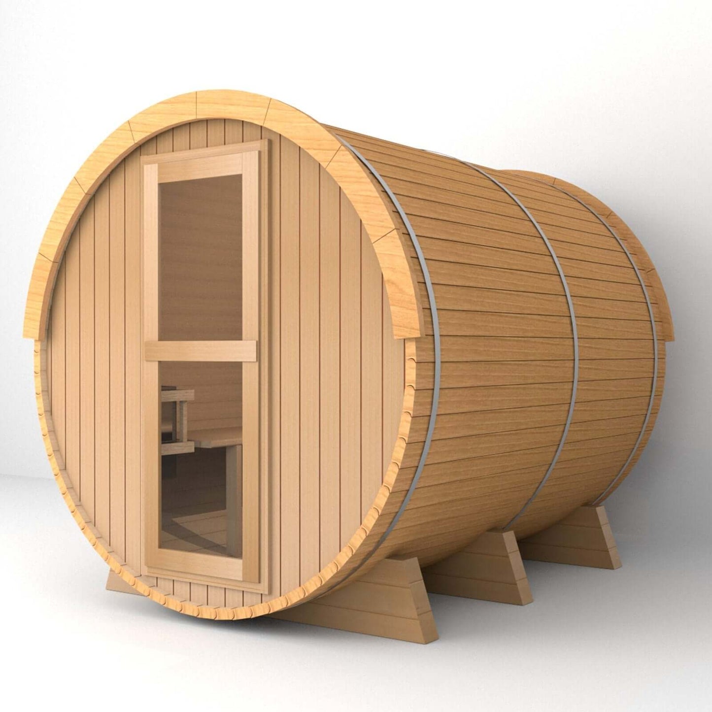 The SAUNA EVOLUTION Barrel Sauna Serenity Nature Air 4 is a natural oasis designed for relaxation and rejuvenation. Made from high-quality solid wood, this wooden sauna is the perfect way to connect with nature while enjoying the benefits of sauna therapy