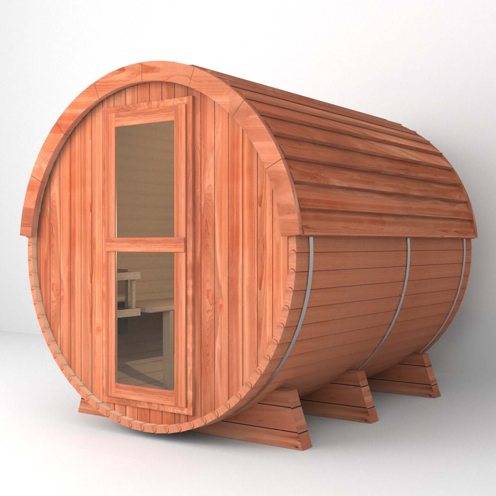 The SAUNA EVOLUTION Barrel Sauna Serenity Nature Air 4 is a natural oasis designed for relaxation and rejuvenation. Made from high-quality solid wood, this wooden sauna is the perfect way to connect with nature while enjoying the benefits of sauna therapy