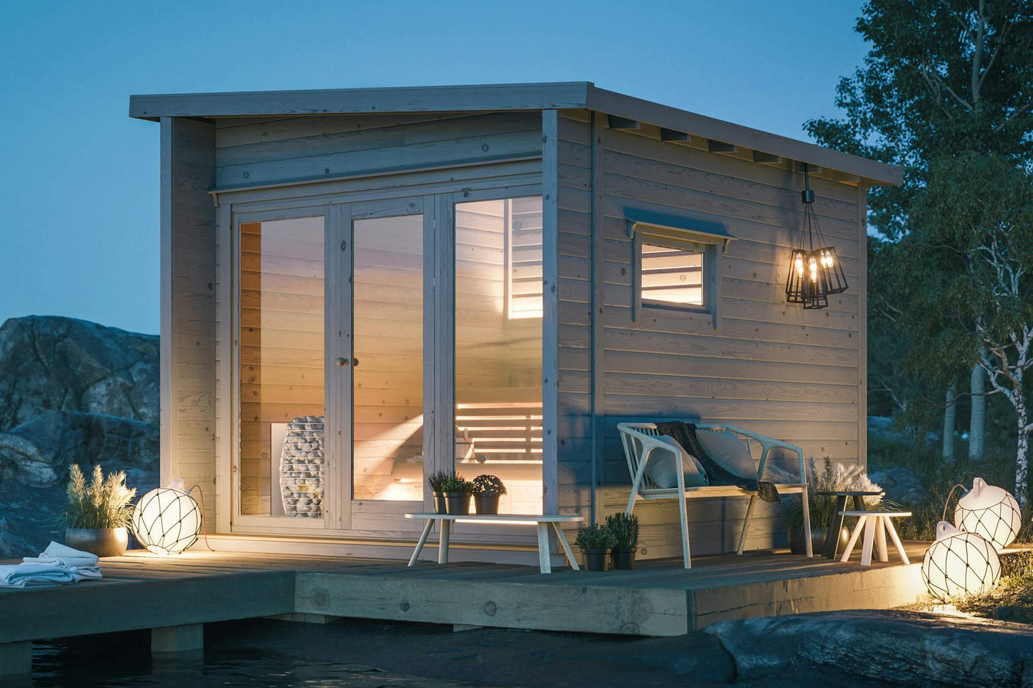 'Subtle, Serene, and Refreshing,' perfectly encapsulates the essence of the SAUNA EVOLUTION Cabin Sauna Eco Oasis 3. This delightful and fully-equipped sauna cabin measures 4 square meters, offering a cozy haven that's both charming and practical. Adorned