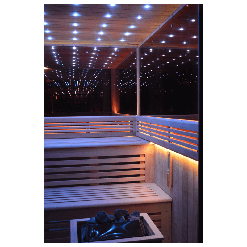 01.Introduction The traditional steam sauna is the perfect way to relax and rejuvenate in the comfort of your own home. The included Harvia heater produces up to 195°F, while the barrel and spoon allow you to add water to the heater stone to achieve your