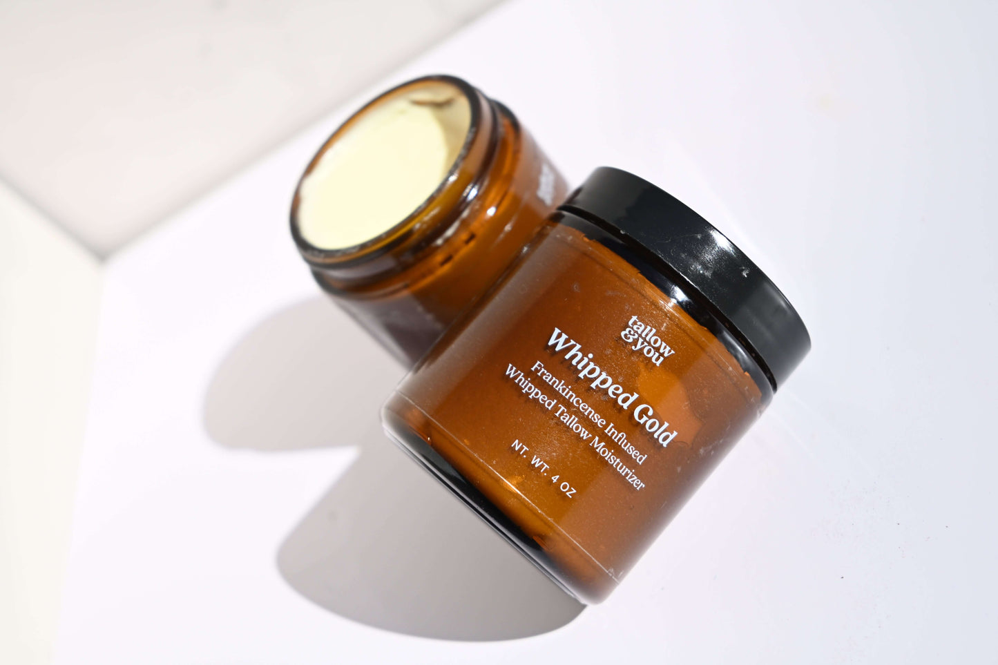 Whipped tallow; Jojoba oil; Infused frankincense Ingredients: This formula contains 100% grass-fed and finished beef tallow, including vitamins A, E, D, K, B12, omega fatty acids, palmitic, ascorbic and stearic acid, infused frankincense resin in jojoba o