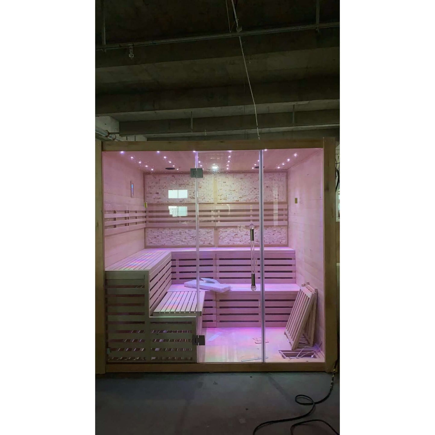 Product Description 01.Introduction The traditional steam sauna is the perfect way to relax and rejuvenate in the comfort of your own home. The included Harvia heater produces up to 195°F, while the barrel and spoon allow you to add water to the heater st