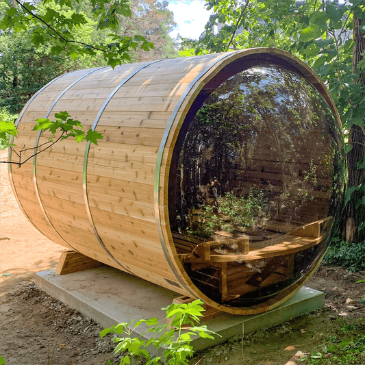The SAUNA EVOLUTION Barrel Sauna Serenity Nature Air 4 is a natural oasis designed for relaxation and rejuvenation. Made from high-quality solid wood, this wooden sauna is the perfect way to connect with nature while enjoying the benefits of sauna therapy