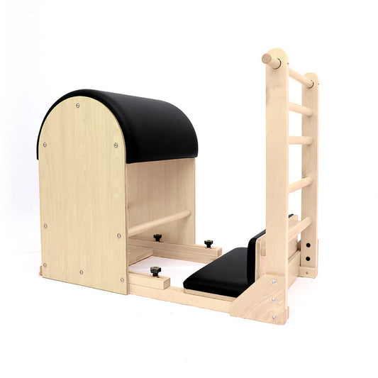 Ladder wooden Barrel. Covered in non-slip and resistant synthetic leather. It includes foot platforms. Ladder Barrell of high quality for Pilates practice. It includes additional padded platforms (tables to support the feet) that allow you to perform a wi