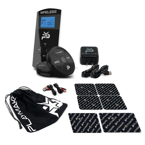 Completely wireless, the PlayMakar PRO is the ultimate take with you anywhere electrical muscle stimulator system. Comes with 14 programs designed to help build strength, maximize endurance, assist recovery, improve the quality of warm-up, manage pain, an