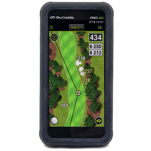 Keep your SkyCaddie PRO 4X* protected with this black silicone skin. This skin is constructed of smooth, treated silicone that resists dirt and stains. Comes with belt clip for easy attachment to bag or belt. * SkyCaddie PRO 4X Sold Separately
