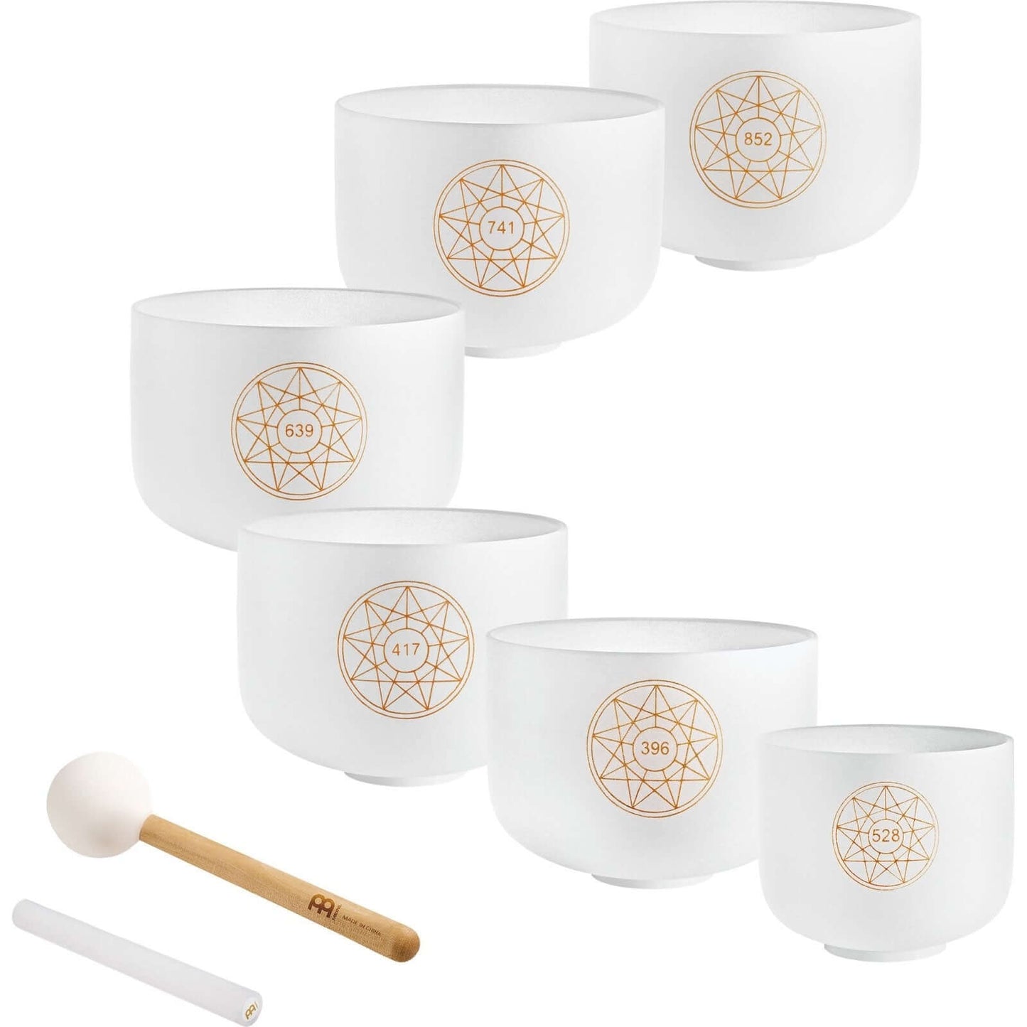 Discover the power of ancient Solfeggio frequencies (Ut, Re, Mi, Fa, Sol, La) with this exquisite set of 6 white-frosted Crystal Quartz Singing Bowls. Each bowl is carefully crafted from high-purity quartz and tuned to promote healing, balance, and well-b