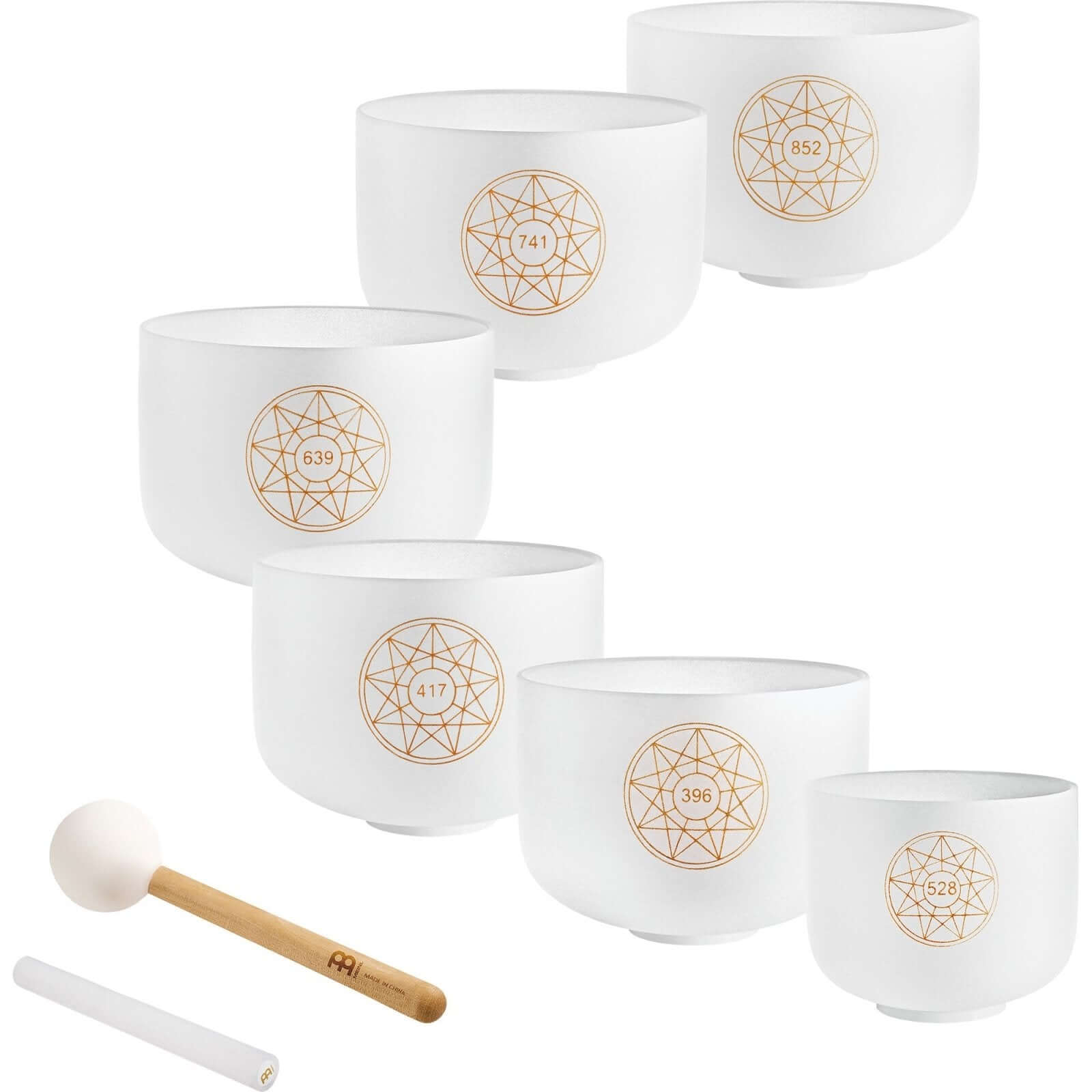 Discover the power of ancient Solfeggio frequencies (Ut, Re, Mi, Fa, Sol, La) with this exquisite set of 6 white-frosted Crystal Quartz Singing Bowls. Each bowl is carefully crafted from high-purity quartz and tuned to promote healing, balance, and well-b