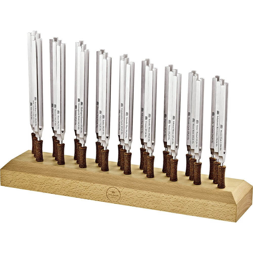 This set includes all 27 Planetary Tuned Therapy Tuning Forks with premium weighted steel. These Weighted Steel Forks are manufactured in Germany according to Hans Cousto's calculation (The Cosmic Octave). Each tuning fork is tuned exactly to the frequenc