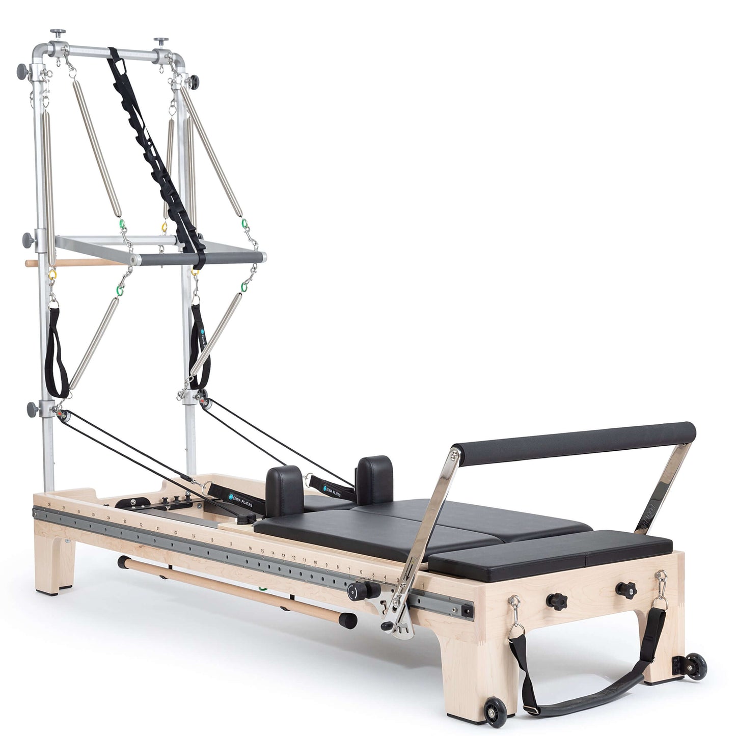 The Twin Reformer from Elina Pilates offers a multitude of benefits, highlighting its exceptional versatility that makes it the perfect choice to stimulate your creativity and keep your Pilates workout always fresh. With its double carriage design and res