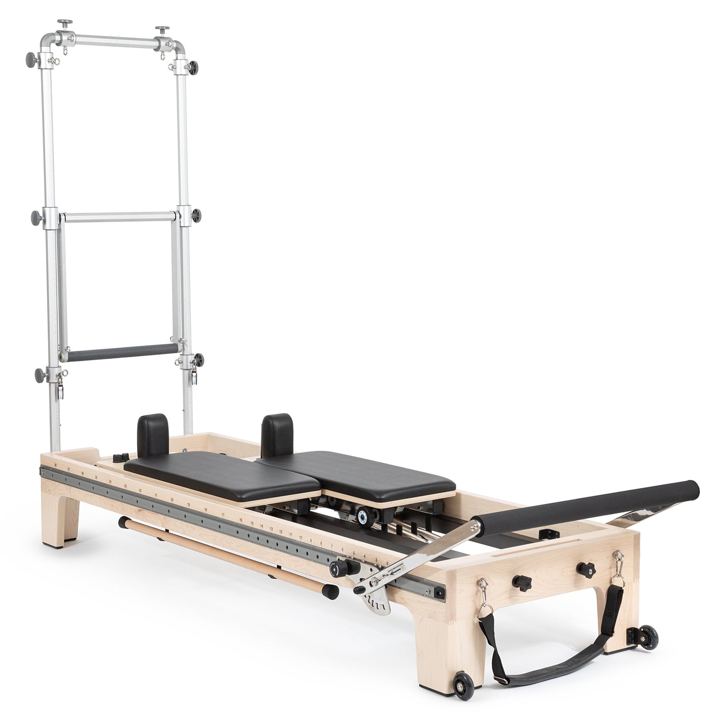 The Twin Reformer from Elina Pilates offers a multitude of benefits, highlighting its exceptional versatility that makes it the perfect choice to stimulate your creativity and keep your Pilates workout always fresh. With its double carriage design and res