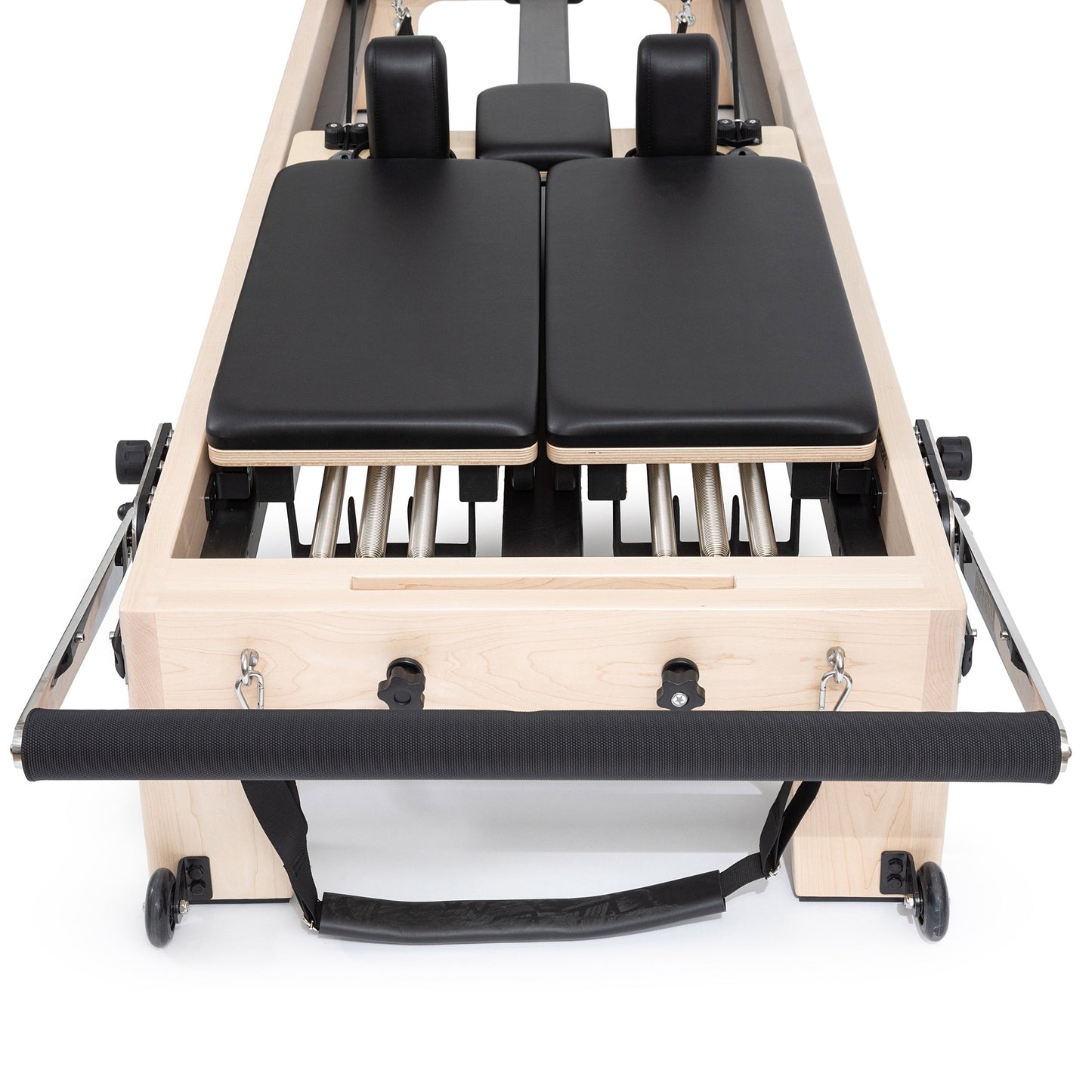 The Twin Reformer from Elina Pilates offers a multitude of benefits, highlighting its exceptional versatility that makes it the perfect choice to stimulate your creativity and keep your Pilates workout always fresh. With its double carriage design and res