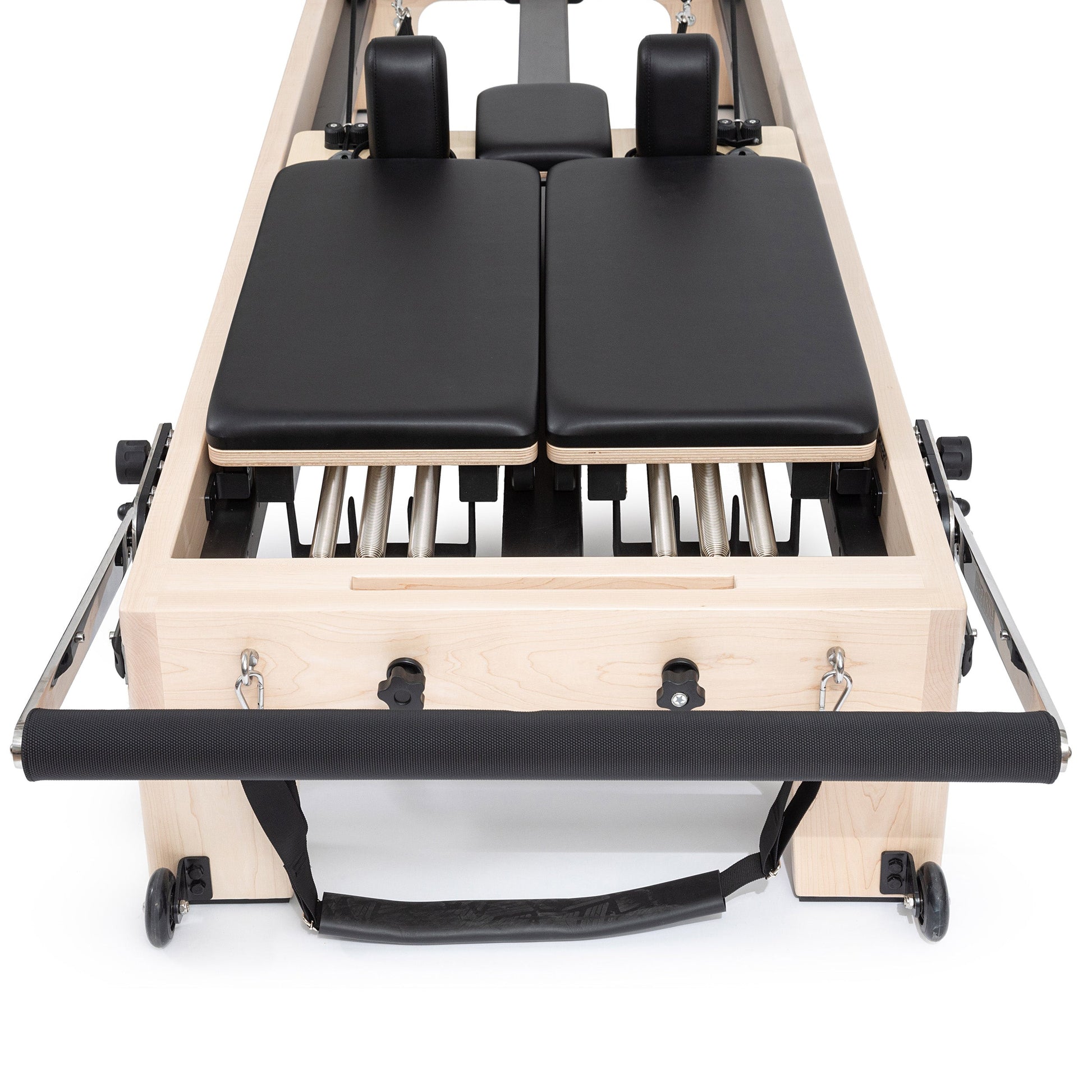 The Twin Reformer from Elina Pilates offers a multitude of benefits, highlighting its exceptional versatility that makes it the perfect choice to stimulate your creativity and keep your Pilates workout always fresh. With its double carriage design and res