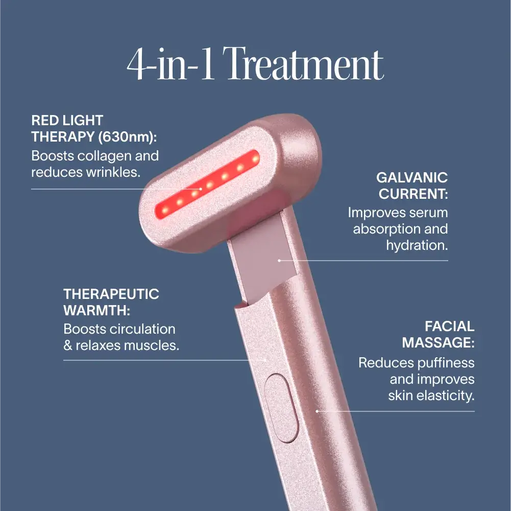 This award-winning Skincare Wand uses 4 advanced technologies to visibly soften fine lines, boost radiance, and refresh tired skin. With a rotating head and built-in timer, you're in control of where results appear. After 8 weeks, visibly reduces: Fine li