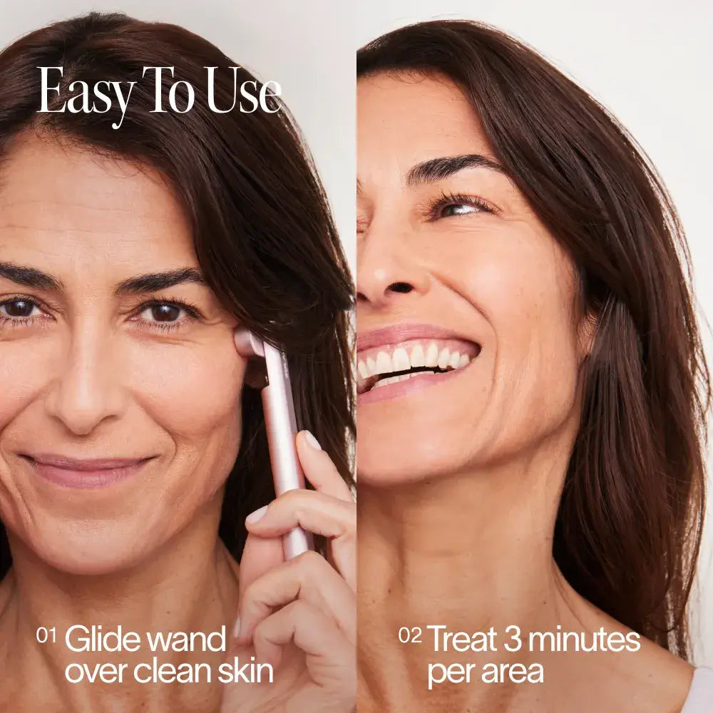 This award-winning Skincare Wand uses 4 advanced technologies to visibly soften fine lines, boost radiance, and refresh tired skin. With a rotating head and built-in timer, you're in control of where results appear. After 8 weeks, visibly reduces: Fine li