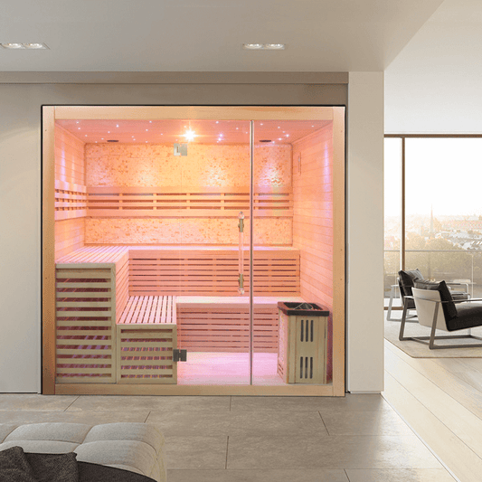 Product Description 01.Introduction The traditional steam sauna is the perfect way to relax and rejuvenate in the comfort of your own home. The included Harvia heater produces up to 195°F, while the barrel and spoon allow you to add water to the heater st