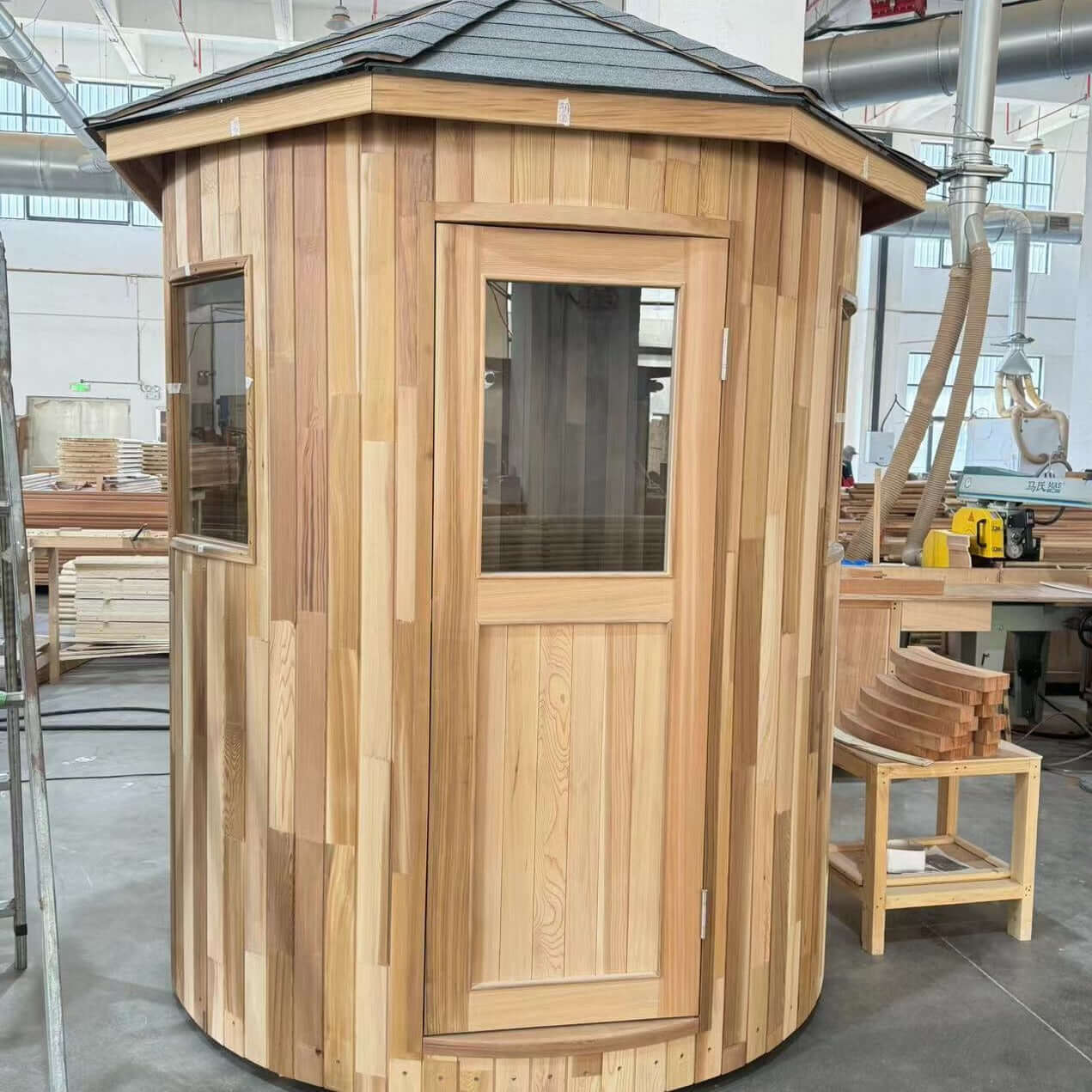 Experience the charm of our wooden cabin sauna, designed with you in mind. This compact yet spacious circular sauna is a versatile gem that can easily find its place in any corner of your garden. It's not just a sauna; it's your personal oasis. Key Featur