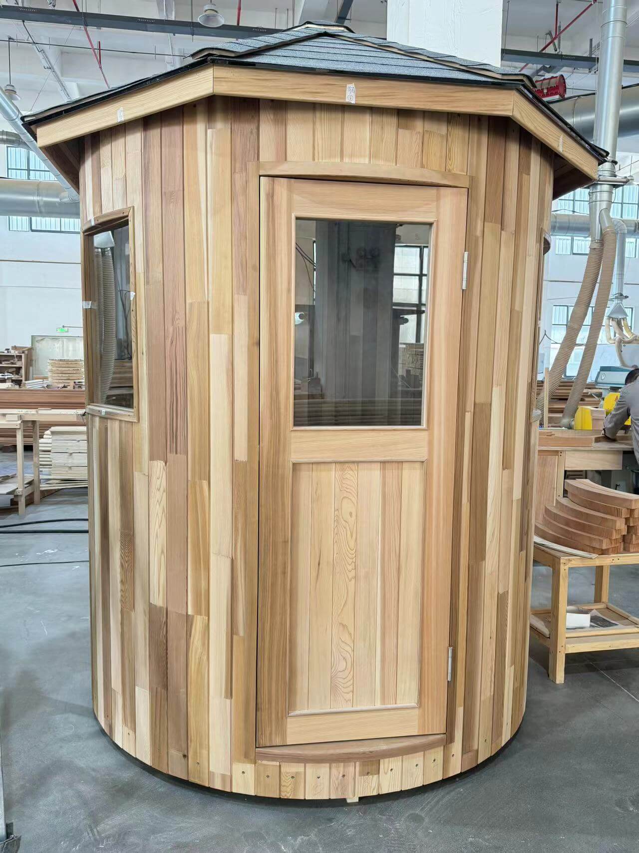 Experience the charm of our wooden cabin sauna, designed with you in mind. This compact yet spacious circular sauna is a versatile gem that can easily find its place in any corner of your garden. It's not just a sauna; it's your personal oasis. Key Featur