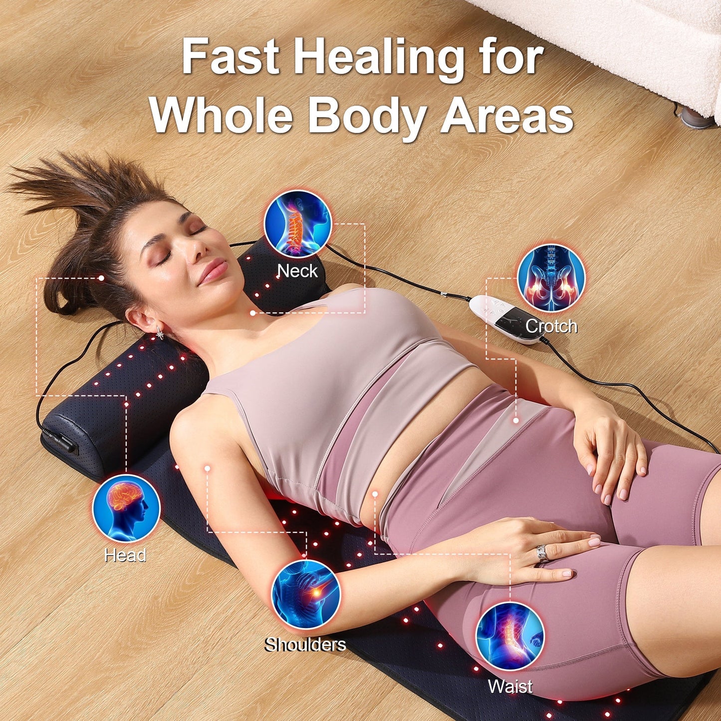 Product Dimensions and Features: Our red light therapy mat measures 19.0 x 35.8 inches and includes a 2.8-inch neck support for optimal relaxation. Flip the pad over to target lower back tension, providing a cost-effective solution for full-body relaxatio