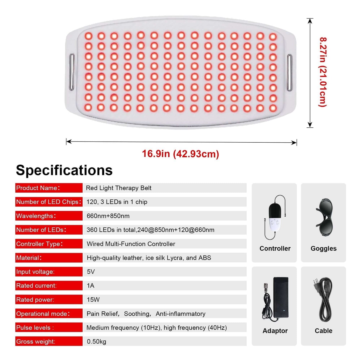 【Dual-Wavelength Red Light Therapy】 Featuring 120 upgraded 3-in-1 LED beads, our red light therapy belt combines 630nm red light with 850nm near-infrared light for maximum effectiveness. This dual-spectrum design stimulates collagen production, reduces wr