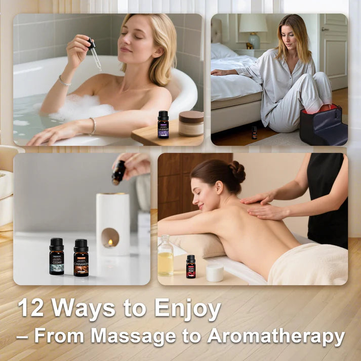 5 Product Benefits — Massage Essential Oil Kit for Red Light Therapy Synergistic Fusion of Touch & LightOur carefully crafted essential oil blends enhance skin absorption and relaxation when used with red light therapy, amplifying therapeutic benefits for