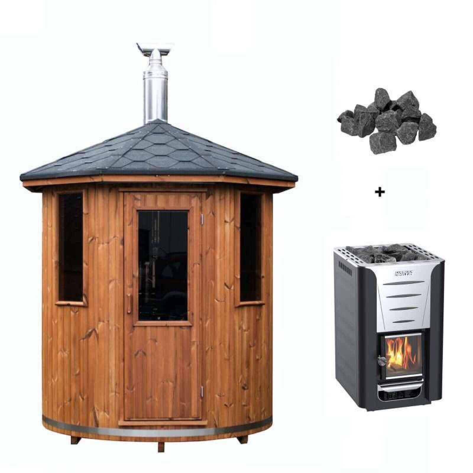 Experience the charm of our wooden cabin sauna, designed with you in mind. This compact yet spacious circular sauna is a versatile gem that can easily find its place in any corner of your garden. It's not just a sauna; it's your personal oasis. Key Featur