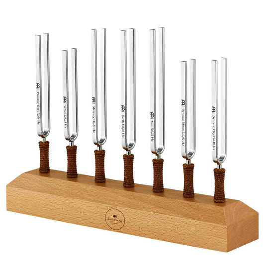 Tune in all seven chakras with this special 7-tuning fork set - it helps you to balance and increase positive energy! A professional set for meditation, yoga, therapeutics, sound healing and spiritual practices. Made from strong steel (not soft aluminum)!