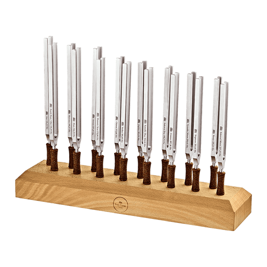 This set includes 16 well-chosen Premium Weighted Therapy Tuning Forks. The first choice of professionals in the fields of sound healing, manual therapy, and acupuncture. These Premium Weighted Therapy Tuning Forks are handmade in Germany from German stee