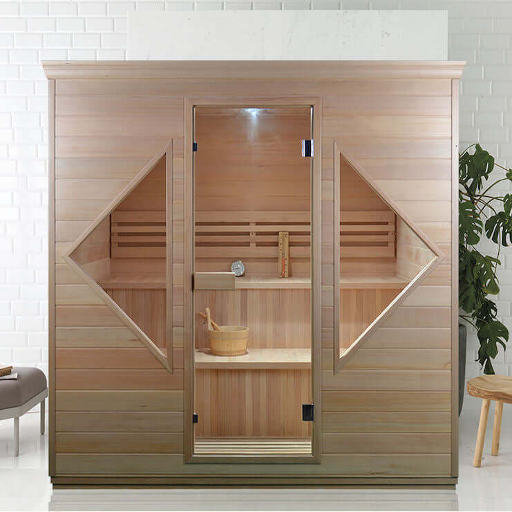 Product Description 01.Introduction The traditional steam sauna is the perfect way to relax and rejuvenate in the comfort of your own home. The included Harvia heater produces up to 195°F, while the barrel and spoon allow you to add water to the heater st
