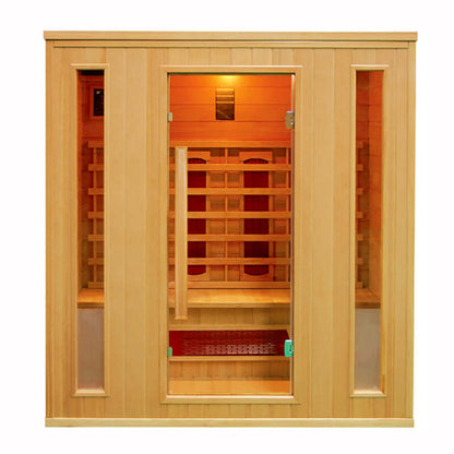 Product Description 01.Introduction Far-infrared sauna room is a new generation of sauna equipment heated byfull spectrum and carbon panel, with wooden sauna house as the carrier. The heating plate is inlaid around the sauna room, the heating is even and