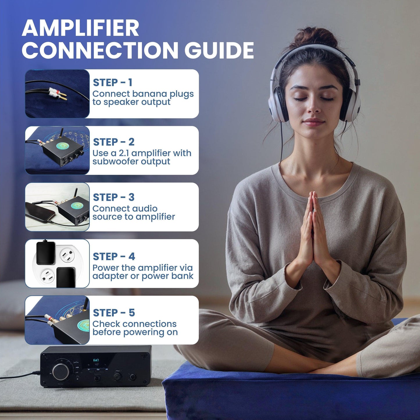 Special Promotional Bundle including: Meditation Cushion with Custom Amplifier Headphones Eye mask Immersive Sound with Vibroacoustic Meditation Cushion: Experience the Power of Vibroacoustic Therapy Enhance your meditation practice with our Immersive Vib