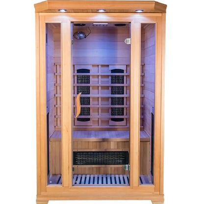Product Description 01.Introduction Far-infrared sauna room is a new generation of sauna equipment heated byfull spectrum and carbon panel, with wooden sauna house as the carrier. The heating plate is inlaid around the sauna room, the heating is even and