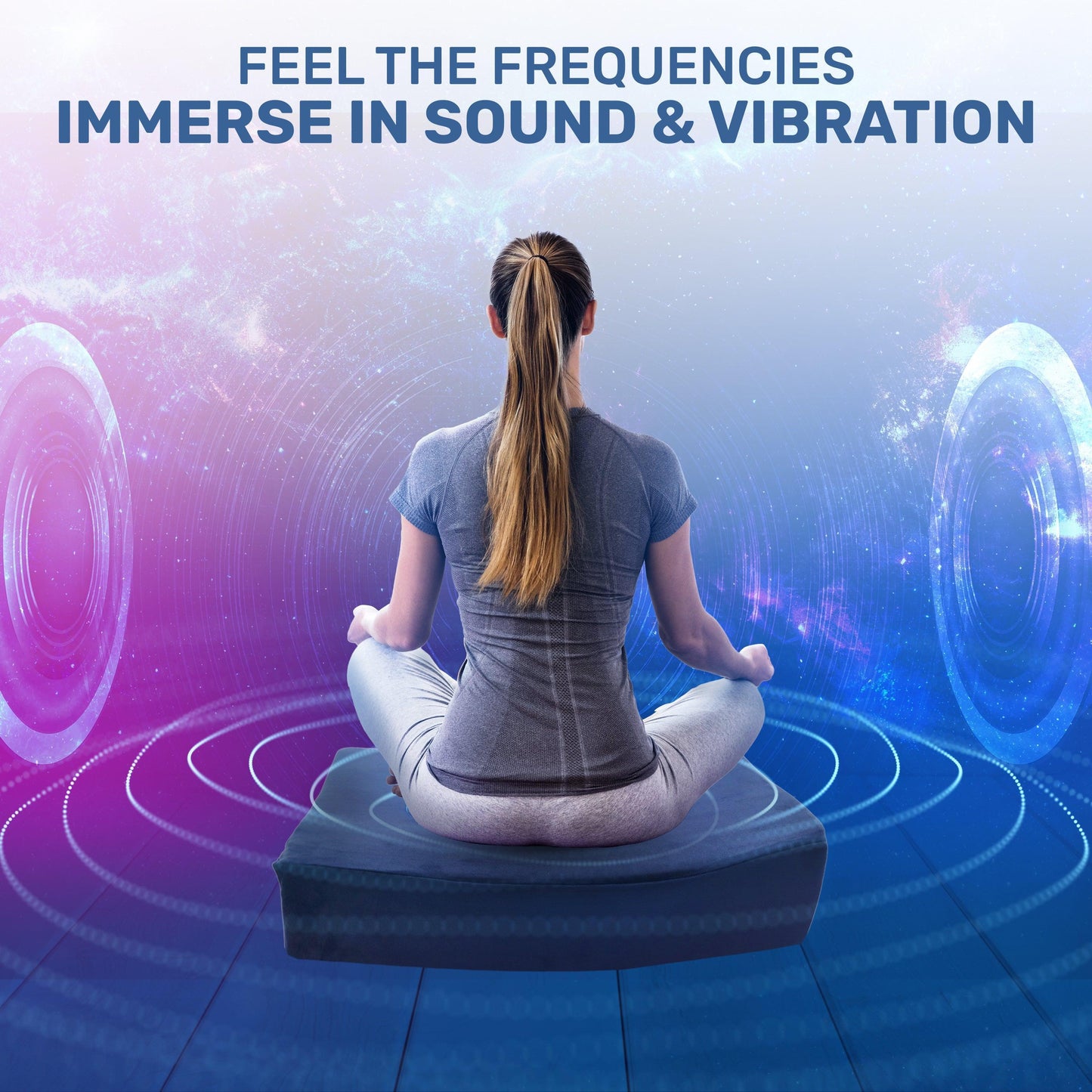 Special Promotional Bundle including: Meditation Cushion with Custom Amplifier Headphones Eye mask Immersive Sound with Vibroacoustic Meditation Cushion: Experience the Power of Vibroacoustic Therapy Enhance your meditation practice with our Immersive Vib