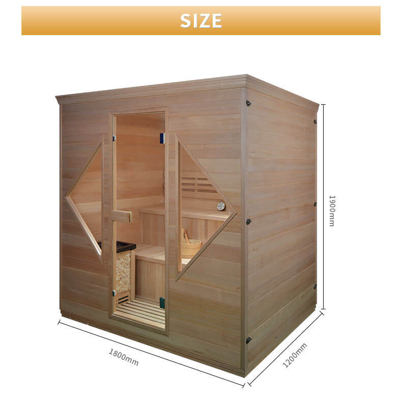 Product Description 01.Introduction The traditional steam sauna is the perfect way to relax and rejuvenate in the comfort of your own home. The included Harvia heater produces up to 195°F, while the barrel and spoon allow you to add water to the heater st