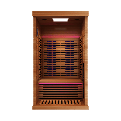 Reach the Peak of Wellness with Rainier Luxury. Performance. Precision. All in one. Introducing the Peak Saunas Rainier—a 1-person infrared sauna meticulously crafted for those who demand more from their wellness routine. Built from stunning Canadian red