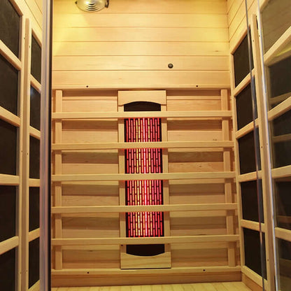 Product Description 01.Introduction Far-infrared sauna room is a new generation of sauna equipment heated byfull spectrum and carbon panel, with wooden sauna house as the carrier. The heating plate is inlaid around the sauna room, the heating is even and