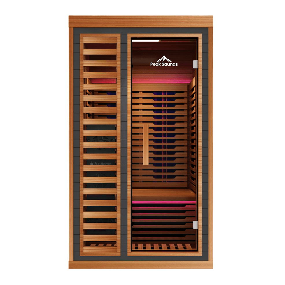 Reach the Peak of Wellness with Rainier Luxury. Performance. Precision. All in one. Introducing the Peak Saunas Rainier—a 1-person infrared sauna meticulously crafted for those who demand more from their wellness routine. Built from stunning Canadian red
