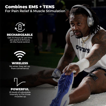 Completely wireless, the PlayMakar PRO is the ultimate take with you anywhere electrical muscle stimulator system. Comes with 14 programs designed to help build strength, maximize endurance, assist recovery, improve the quality of warm-up, manage pain, an