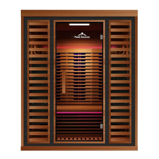 Reach the Peak of Wellness with Matterhorn Even more room. Even more power. Even more rejuvenation. Introducing the Peak Saunas Matterhorn—a spacious 3-person infrared sauna engineered for those who want room to share or space to fully stretch out without