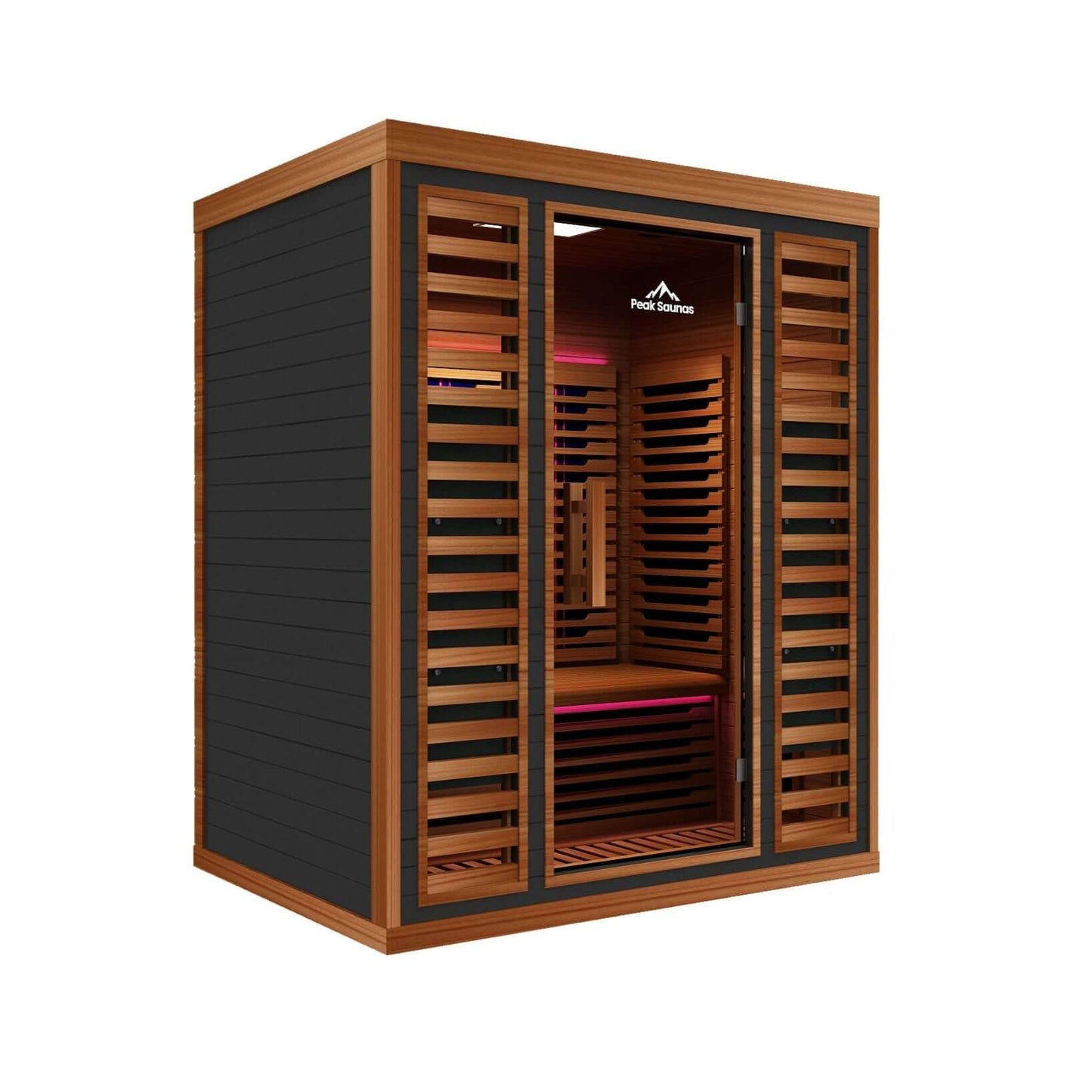Reach the Peak of Wellness with Matterhorn Even more room. Even more power. Even more rejuvenation. Introducing the Peak Saunas Matterhorn—a spacious 3-person infrared sauna engineered for those who want room to share or space to fully stretch out without