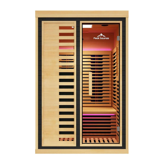 Reach the Peak of Wellness with Everest Compact. Powerful. Premium. Introducing the Peak Saunas Everest—a meticulously crafted smart 2-person infrared sauna designed for those who refuse to compromise on personal space, quality, technology, or wellness be