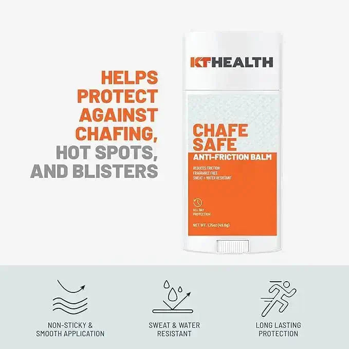 The newly redesigned KT Health Chafe Safe™ Anti-Friction Balm from KT Tape is designed to give long-lasting protection against chafing, blisters, and other skin irritations to help athletes stay focused on performing at their peak. The Balm's non-greasy s
