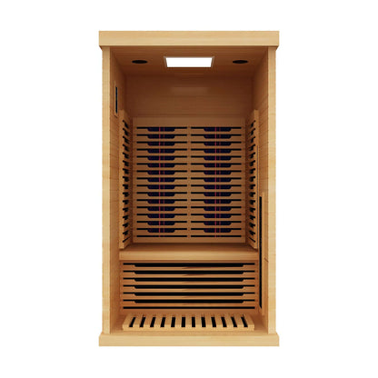 Reach the Peak of Wellness with Shasta Compact. Powerful. Premium. Introducing the Peak Saunas Shasta—a meticulously crafted 1-person infrared sauna designed for those who refuse to compromise on quality, technology, or wellness benefits. Built from susta