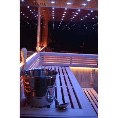 01.Introduction The traditional steam sauna is the perfect way to relax and rejuvenate in the comfort of your own home. The included Harvia heater produces up to 195°F, while the barrel and spoon allow you to add water to the heater stone to achieve your
