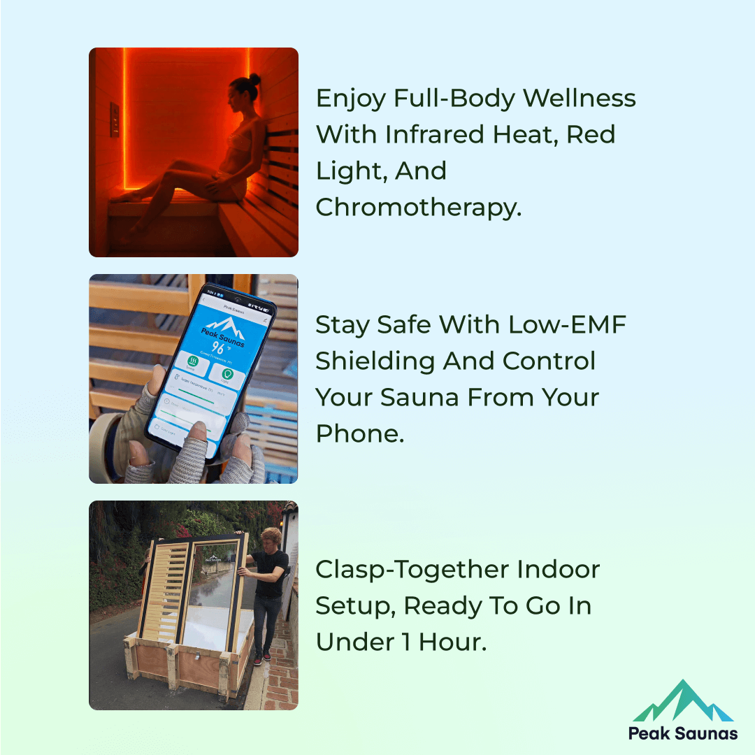 Reach the Peak of Personal Wellness with Aspen Compact luxury. Cedar craftsmanship. Pure infrared therapy. Introducing the Peak Saunas Aspen—a beautifully built indoor FAR infrared sauna designed for solo sessions without compromise. Crafted from aromatic