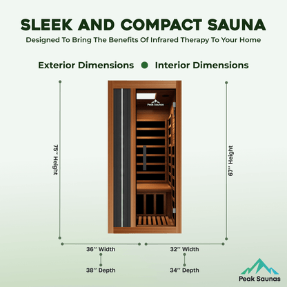 Reach the Peak of Personal Wellness with Aspen Compact luxury. Cedar craftsmanship. Pure infrared therapy. Introducing the Peak Saunas Aspen—a beautifully built indoor FAR infrared sauna designed for solo sessions without compromise. Crafted from aromatic