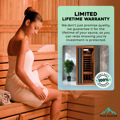 Reach the Peak of Personal Wellness with Aspen Compact luxury. Cedar craftsmanship. Pure infrared therapy. Introducing the Peak Saunas Aspen—a beautifully built indoor FAR infrared sauna designed for solo sessions without compromise. Crafted from aromatic